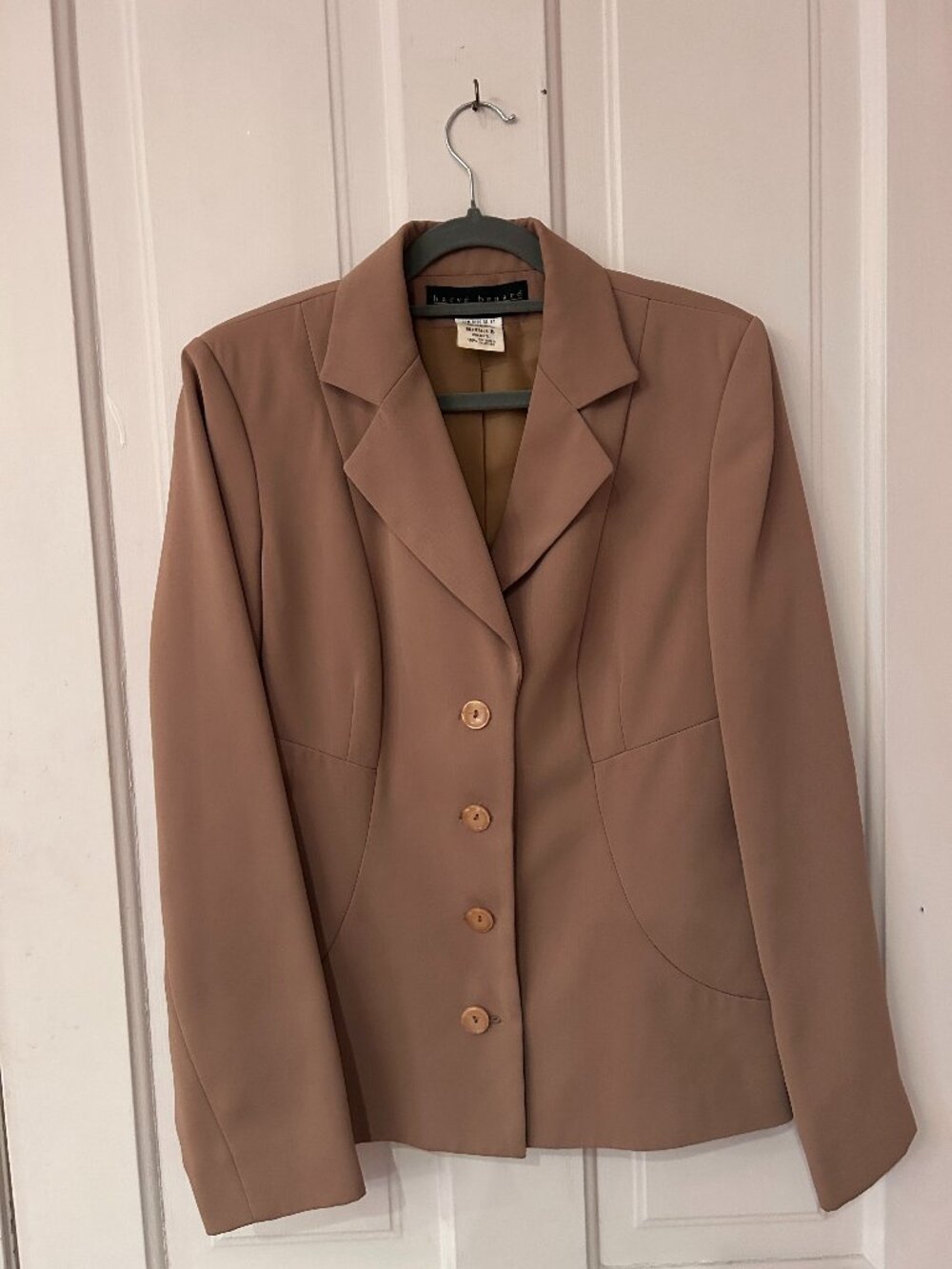 Vintage Harve Benard Camel Tailored Blazer Curved Seams Pearl Buttons Size 8